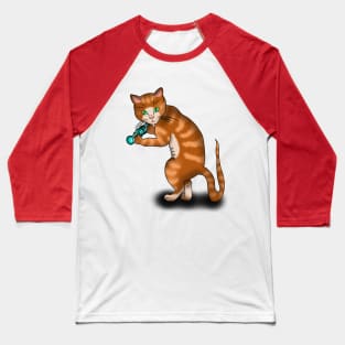 Cartoon ginger cat weights workout Baseball T-Shirt